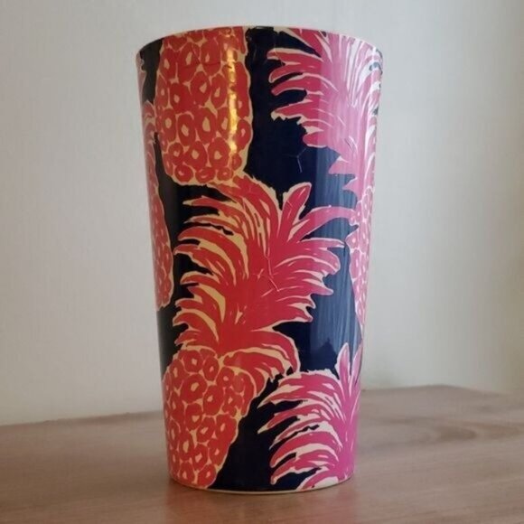 Lilly Pulitzer Ceramic Coffee Travel Mug Cup Pink Pineapple Blue 14 OZ - Picture 4 of 12